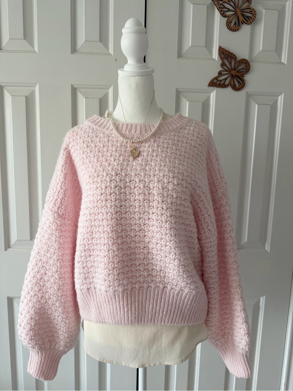 Altar'd State Pastel Pink Textured Crewneck Sweater